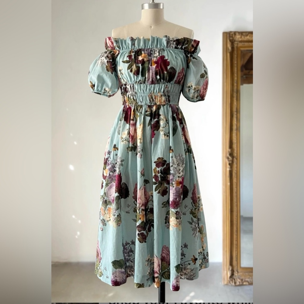 Floral Puff Sleeve Midi Dress